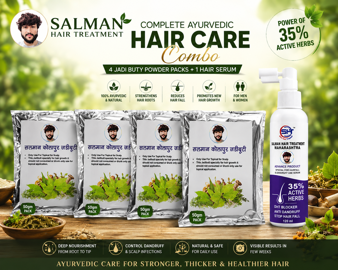 Advanced Hair Booster Serum + Special Ayurvedic Jadi Buty Combo Kit ( 1 Hair Serums + 4 Herbal Jadi Buty Pack)